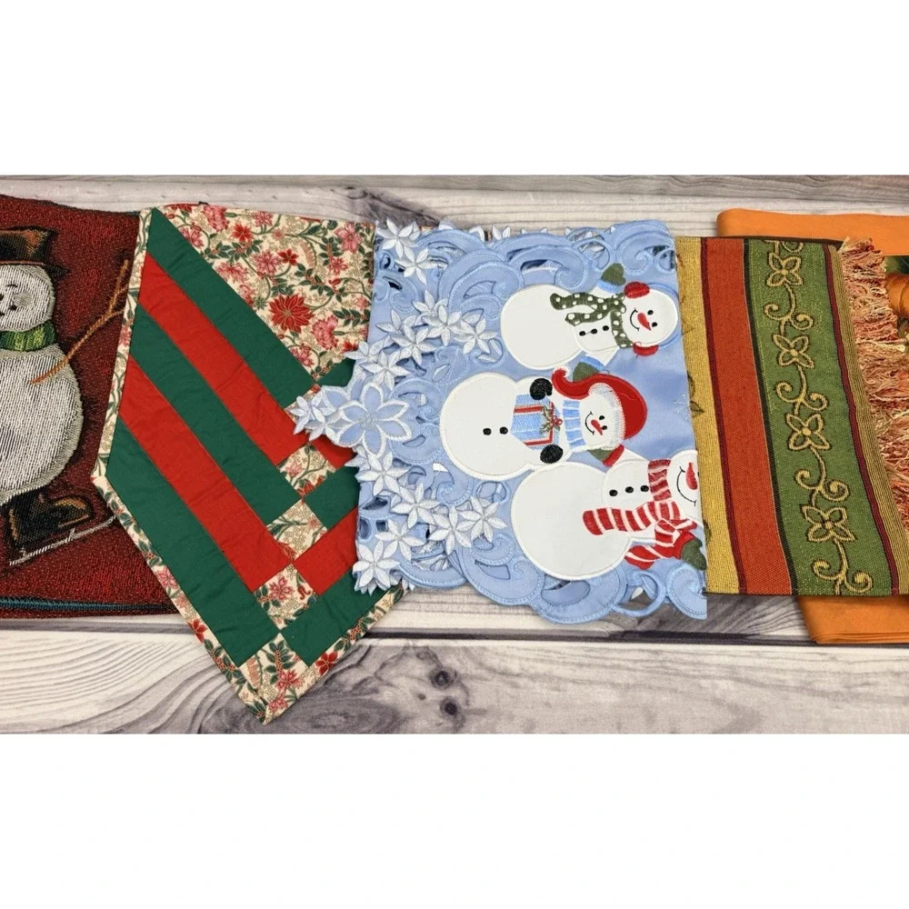 LOT OF 6 HOLIDAY TABLE RUNNERS - FALL / CHRISTMAS - SOME QUILTED - SOME VINTAGE